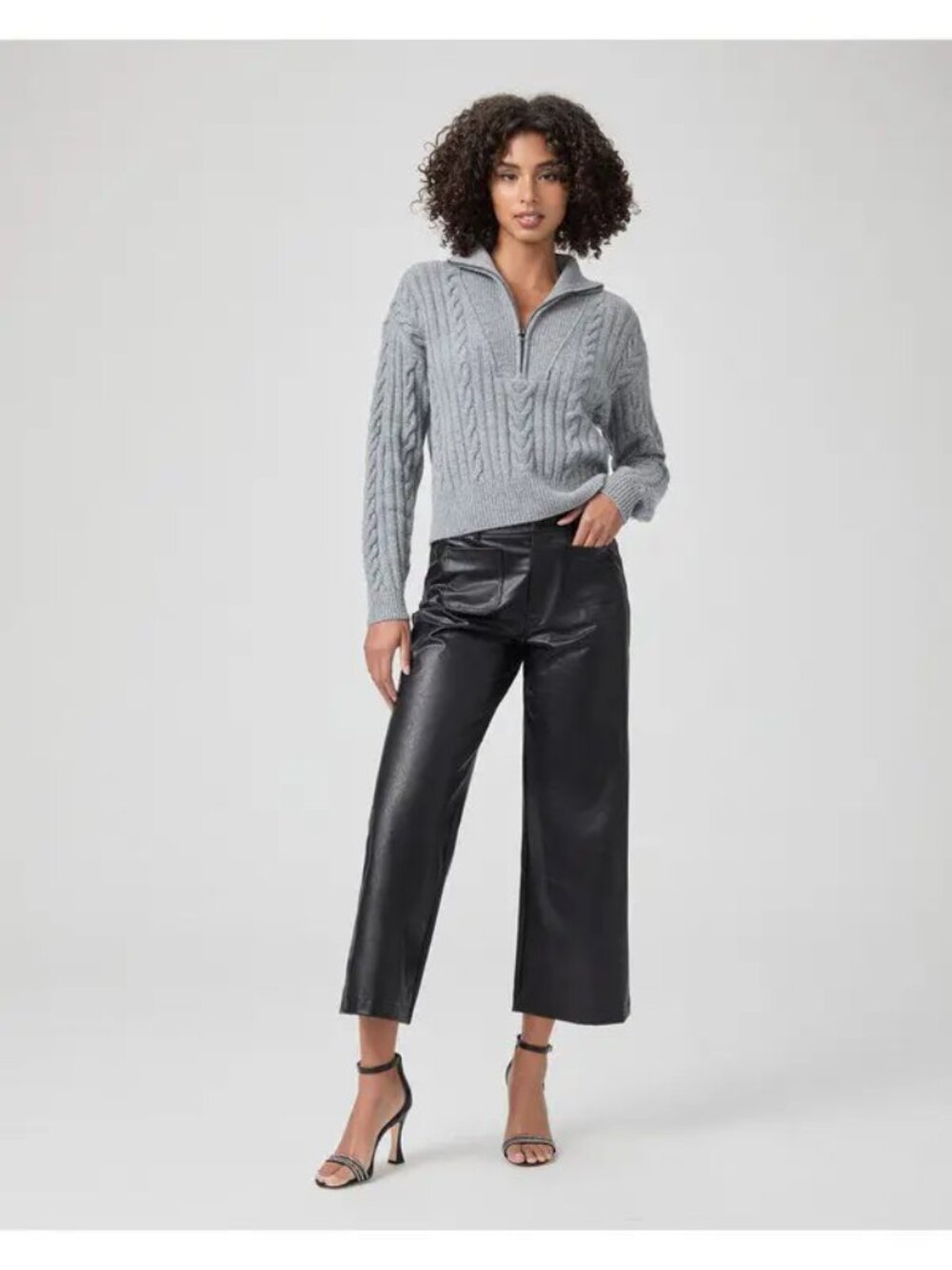 PAIGE $279 Maylene Wool Blend Cable Knit Sweater 1/4 Zip Heather Grey